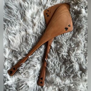Wooden Salad Tongs/serving spoons with Heart Cutouts